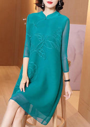 Italian Green Print Oriental Long sleeve Robe Dresses Summer - SooLinen