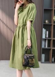 Italian Green Ruffled Solid Linen Long Dresses Summer