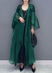 Italian Green Wrinkled Patchwork Silk Cardigan Summer