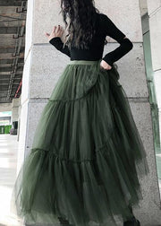 Italian Green asymmetrical design tulle Skirts Summer - SooLinen