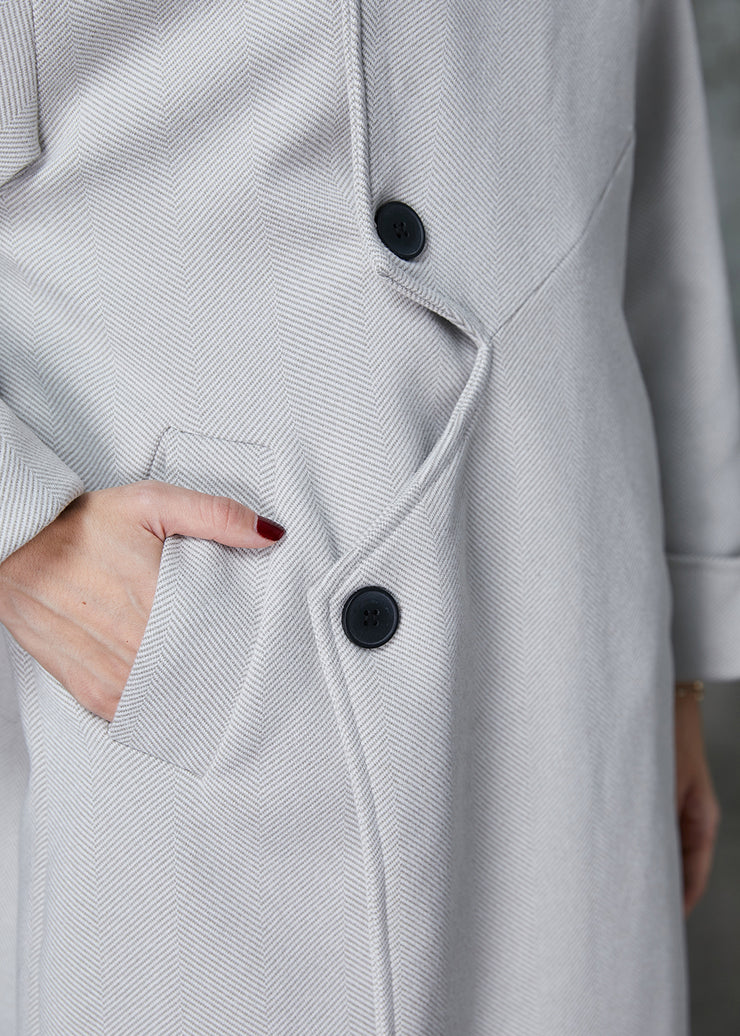 Italian Grey Asymmetrical Patchwork Woolen Coats Spring
