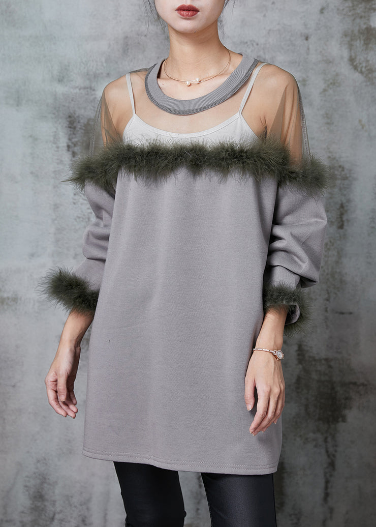 Italian Grey Hollow Out Patchwork Cotton Dress Spring