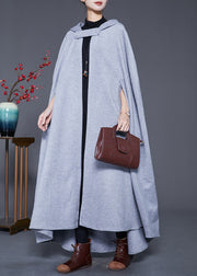 Italian Grey Hooded Oversized Woolen Cardigans Cloak Sleeves