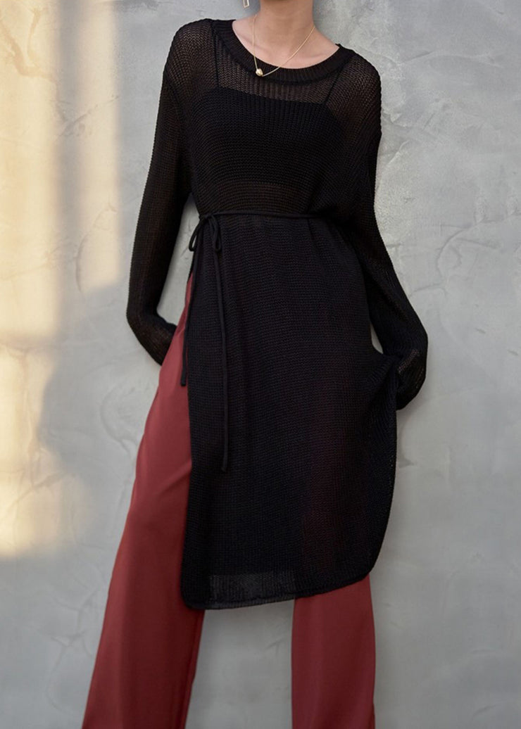 Italian Grey O Neck Side Open Patchwork Knit Dress Fall