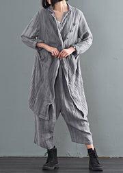 Italian Grey Oversized Tie Dye Linen Coat Outwear Fall