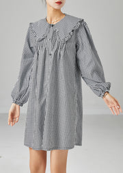 Italian Grey Peter Pan Collar Plaid Cotton Shirt Dress Fall