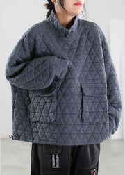 Italian Grey Turtle Neck Fine Cotton Filled Pullover Street wear Winter