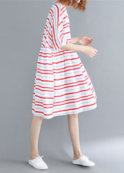 Italian Half sleeve Cotton quilting dresses Outfits red striped Dresses Summer