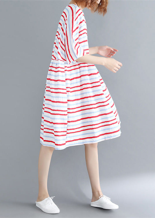 Italienische Steppkleider mit halben Ärmeln aus Baumwolle Outfits rot gestreifte Kleider Sommer