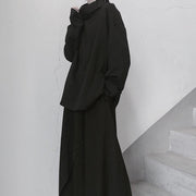 Italian High Neck Asymmetric Tops Women Blouses Fabrics Black Blouses - SooLinen
