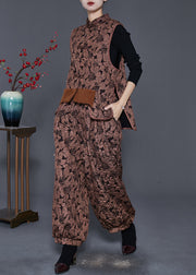 Italian Khaki Asymmetrical Patchwork Jacquard Warm Fleece Two Pieces Set Spring