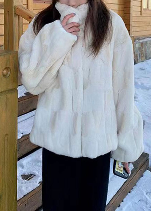 Italian Khaki Button Pockets Fuzzy Furd Coats Winter