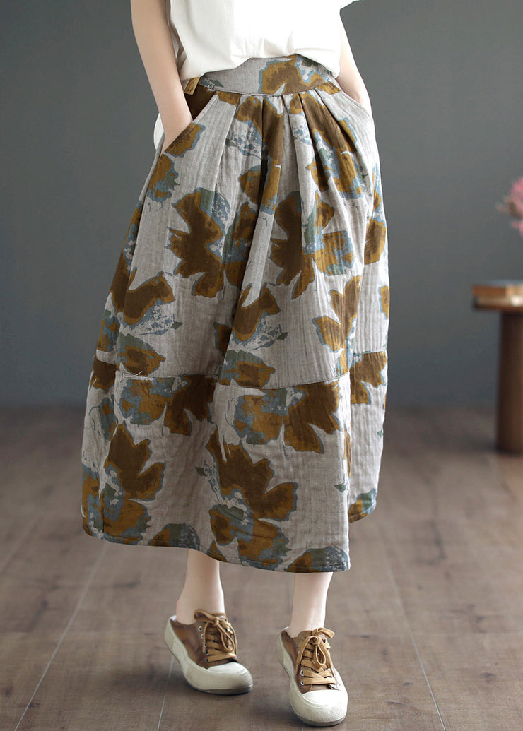 Italian Khaki Print High Waist Maxi Skirts