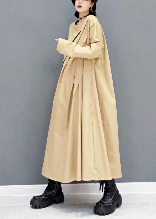 Italian Khaki fashion Casual Fall Long Sleeve Maxi Dresses - SooLinen