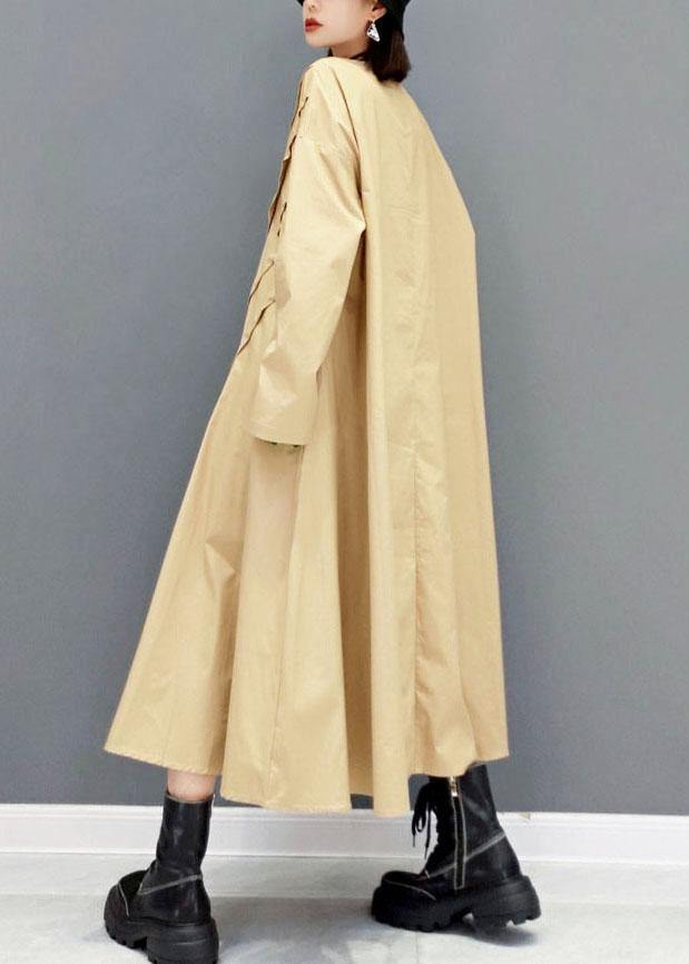 Italian Khaki fashion Casual Fall Long Sleeve Maxi Dresses - SooLinen