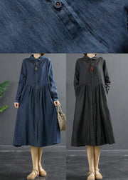 Italian Lapel Patchwork Quilting Clothes Shape Blue Kaftan Dress - SooLinen