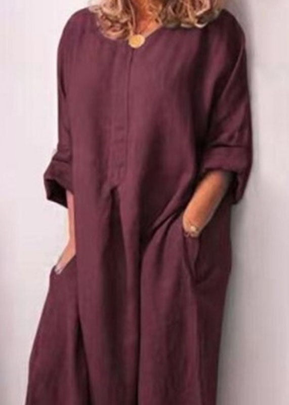 Italian Mulberry O Neck Patchwork Side Open Cotton Long Dresses Spring