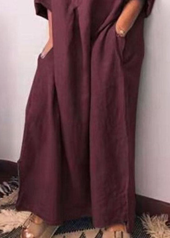 Italian Mulberry O Neck Patchwork Side Open Cotton Long Dresses Spring