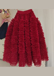 Italian Mulberry Ruffled High Waist Patchwork Tulle Skirt Spring
