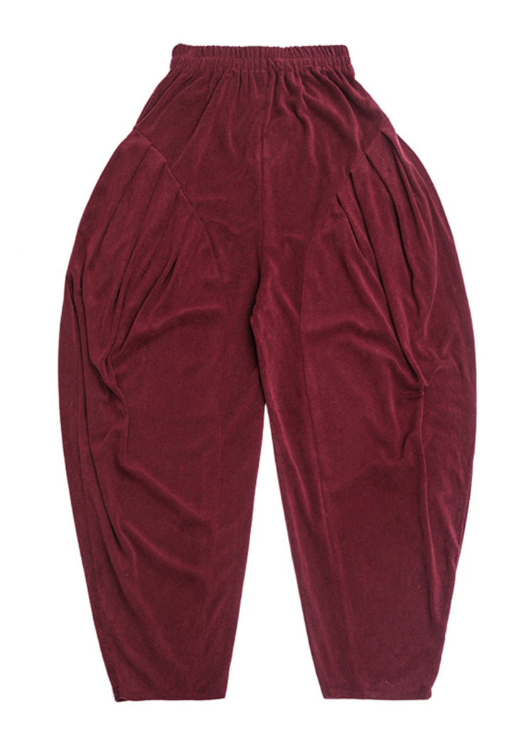 Italian Mulberry Wrinkled Pockets High Waist Cotton Lantern Pants Fall