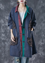 Italian Navy Oversized Patchwork Denim Ripped Trench Fall
