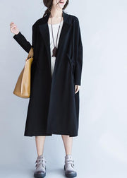 Italian Notched drawstring Fashion fall coats women blouses black baggy outwear - SooLinen