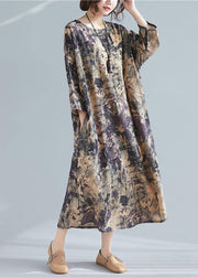Italian O Neck Pockets Spring Tunics Shape Print  Dresses - SooLinen