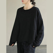 Italian O Neck cotton Spring Tunic pattern pattern Black blouse - SooLinen