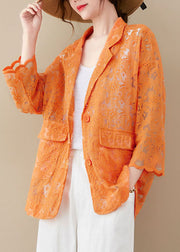 Italian Orange Button Peter Pan Collar Lace coats Long Sleeve
