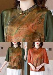Italian Orange Embroidered Button Silk Shirt Half Sleeve