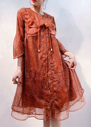 Italian Orange O Neck Embroidered Patchwork Tulle Coats Summer