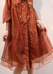 Italian Orange O Neck Embroidered Patchwork Tulle Coats Summer