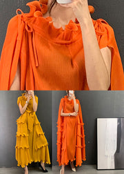 Italienisches Orange O-Ausschnitt Rüschen Patchwork Vestidos Kleid Kurzarm