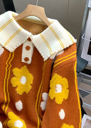 Italian Orange Peter Pan Collar Nail Bead Knit Sweaters Fall