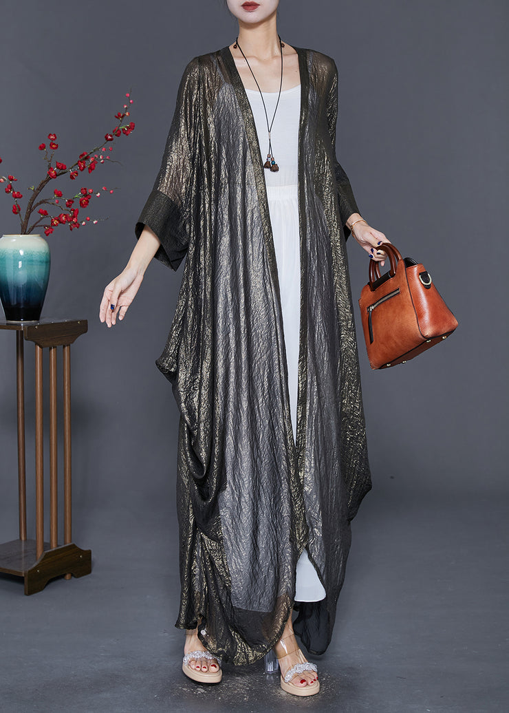 Italian Oversized Asymmetrical Design Silk Long Cardigan Fall