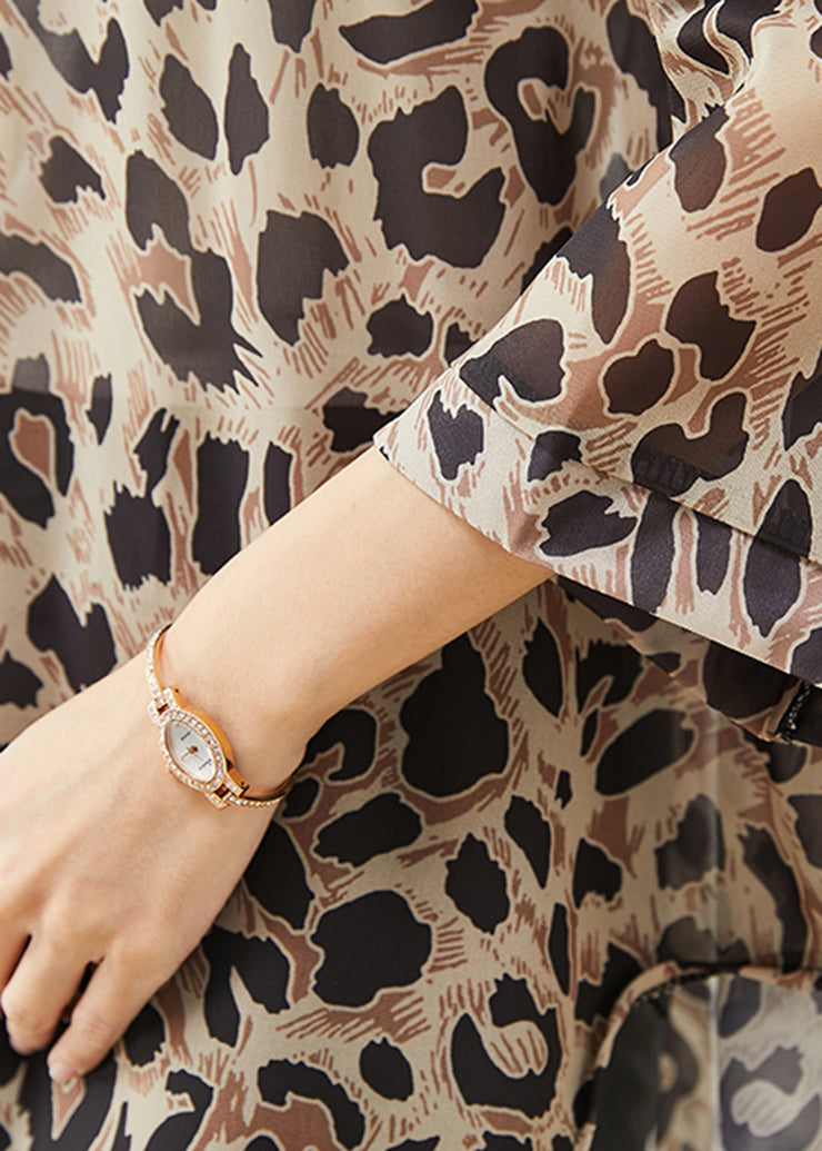 Italian Oversized Leopard Print Chiffon Blouse Top Bracelet Sleeve