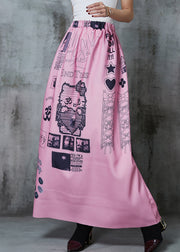 Italian Pink Elastic Waist Print Beach Skirt Spring