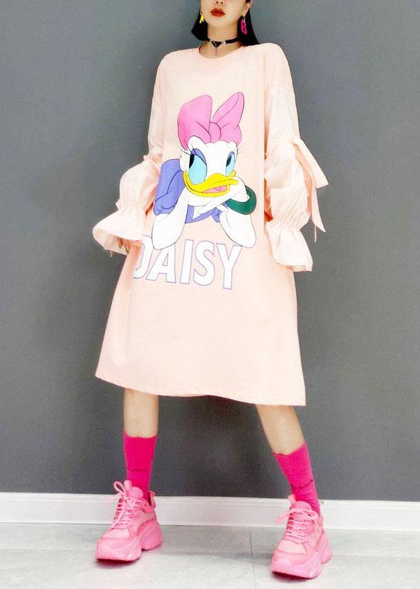 Italian Pink Loose Fashion Fall Long Sleeve Long Dresses - SooLinen