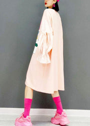 Italian Pink Loose Fashion Fall Long Sleeve Long Dresses - SooLinen