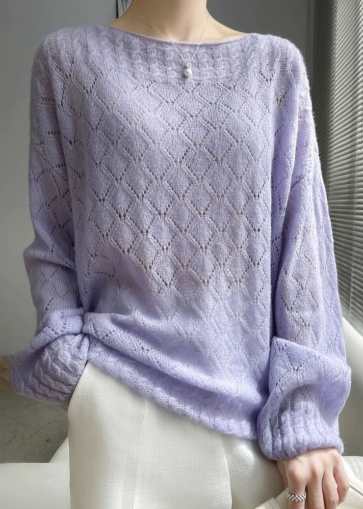 Italian Pink O Neck Hollow Out Cozy Knit Sweaters Spring