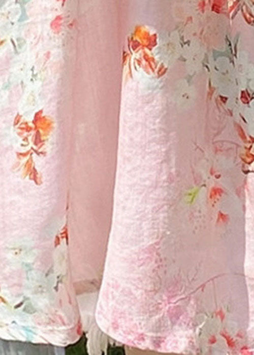 Italian Pink Ruffled Print Blouses Half Sleeve