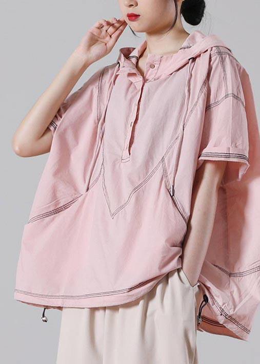Italian Pink hooded Cotton Shirt Summer - SooLinen