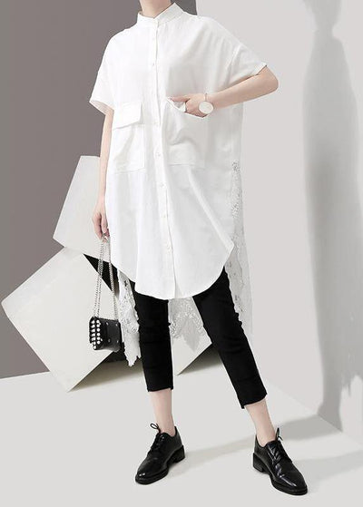 Italian Plus Size Patchwork Lace White Short Sleeve Women Blouse - SooLinen