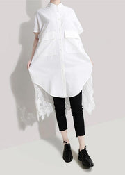 Italian Plus Size Patchwork Lace White Short Sleeve Women Blouse - SooLinen