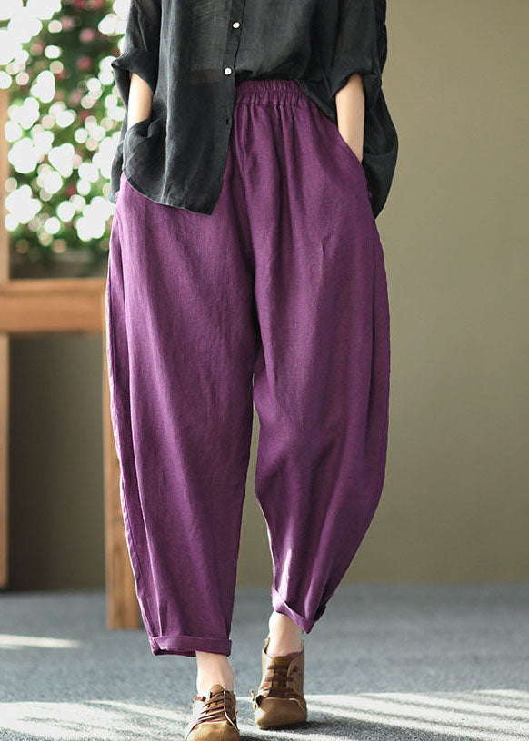 Italian Purple Oriental High Waist Linen Harem Pants Summer