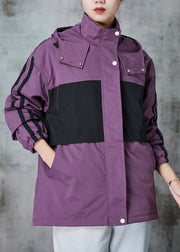 Italian Purple Oversized Patchwork Spandex Coats Spring