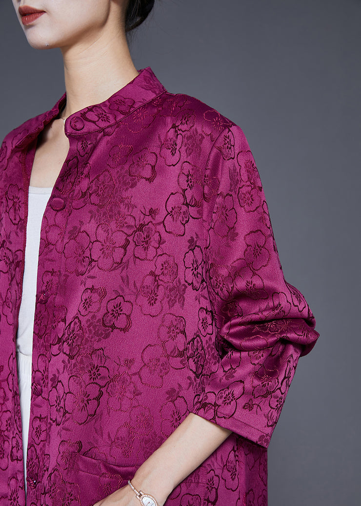 Italian Purple Oversized Print Silk Trench Coats Fall