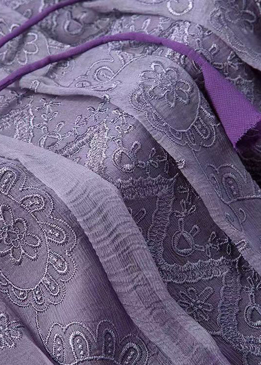 Italian Purple Wrinkled Embroideried Lace Up Silk Skirts Spring