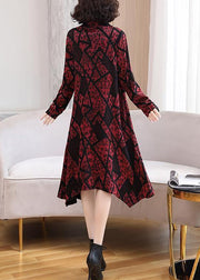Italian Red Asymmetrical Print Patchwork Cotton Dresses Spring