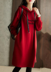 Italian Red Graphic Print Drawstring Long Hoodie Pullover Sweatshirt Long Sleeve